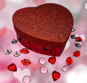 Red, heart-shaped VD box